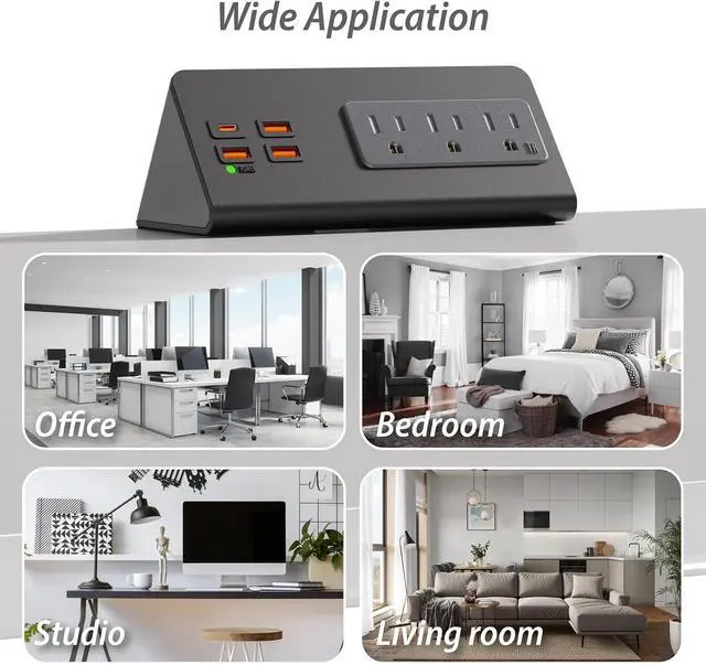 Alt view image 7 of 7 - Power Charge Station Edge clamp Mount 15A 1875W with USB-C portsTabletop Surge Protector Desk Clamp Power Sockets with 3 AC Outlets and 4 Fast Charging USB Ports PD 30W Fast Charging