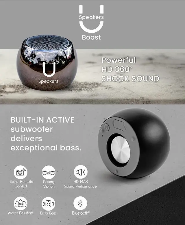Alt view image 3 of 7 - Fashionit U Boost - Portable Speaker Bluetooth Wireless - Subwoofer, Mic & Remote Shutter, Bluetooth Speakers, Rich Sound, Stocking Stuffers, White Elephant Gifts for Adults - Hematite