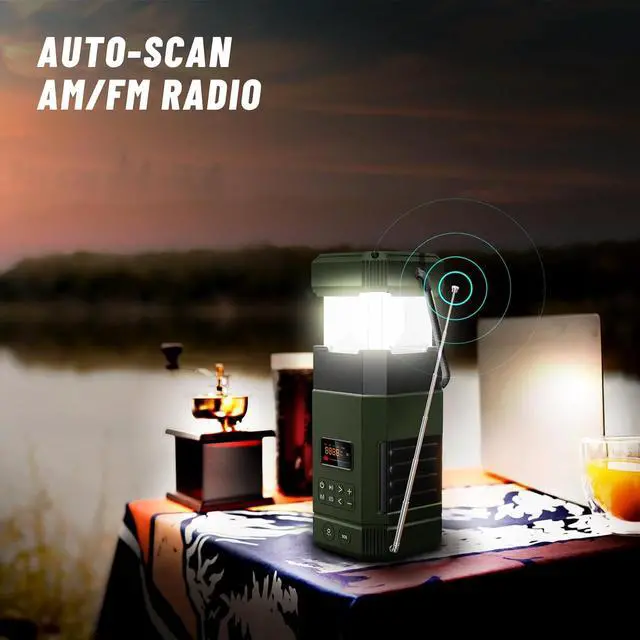 Alt view image 4 of 7 - Libovgogo DF-585 Emergency LED Camping Lantern,IPX5 Waterproof Stereo Bluetooth Speaker,Hand Crank NOAA Weather Alert Radio with Solar,Portable AM FM Radio with Flashlight,5000mAH Cell Phone Charger