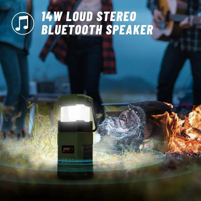 Alt view image 5 of 7 - Libovgogo DF-585 Emergency LED Camping Lantern,IPX5 Waterproof Stereo Bluetooth Speaker,Hand Crank NOAA Weather Alert Radio with Solar,Portable AM FM Radio with Flashlight,5000mAH Cell Phone Charger