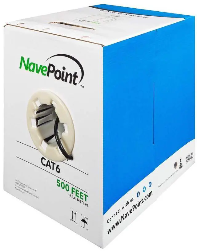 Main image of NavePoint CAT6 Ethernet Cable - CCA Bulk CAT6 Cable 500ft Ethernet Cable, 550MHz, 23AWG 4 Pair, Unshielded Twisted Pair (UTP), Solid Black