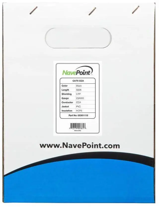 Alt view image 2 of 3 - NavePoint CAT6 Ethernet Cable - CCA Bulk CAT6 Cable 500ft Ethernet Cable, 550MHz, 23AWG 4 Pair, Unshielded Twisted Pair (UTP), Solid Black