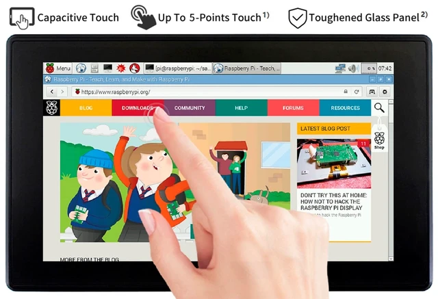 Alt view image 3 of 5 - 7inch HDMI LCD (H) (with case) Capacitive Touch Screen 1024x600 IPS Display Monitor Compatible with Raspberry Pi 5/4B/3B+/3B/Pi Zero W/Zero 2W/Pico/Pico W/Pico 2/Pico 2WJetson Nano/Win10/8/7