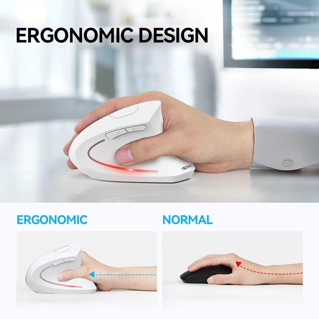 Alt view image 5 of 5 - TECKNET Ergonomic Mouse, 4800 DPI Wireless Bluetooth Vertical, 3-Device