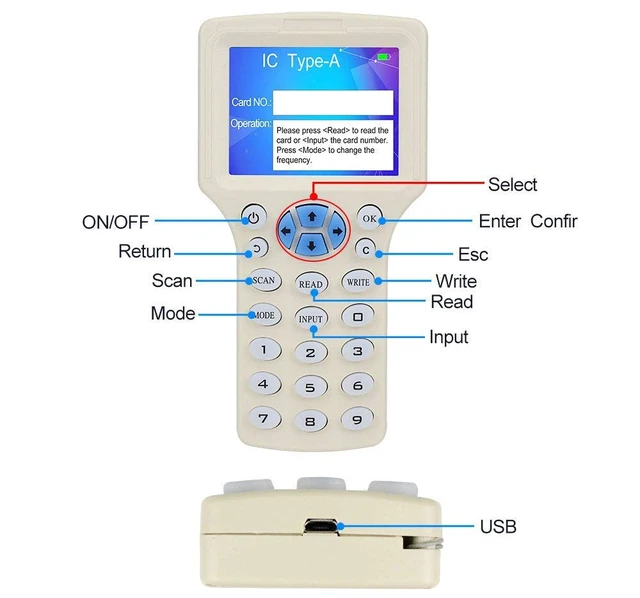 Alt view image 3 of 5 - LEXI ID IC HID Card Copier, NFC Reader, 125KHz 13.56MHz 10 Frequency RFID Access Writer/Reader/Duplicator, Key fob Cards Programmer, UID Decoder with USB