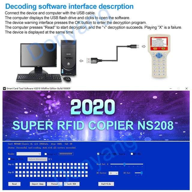 Alt view image 5 of 5 - LEXI ID IC HID Card Copier, NFC Reader, 125KHz 13.56MHz 10 Frequency RFID Access Writer/Reader/Duplicator, Key fob Cards Programmer, UID Decoder with USB