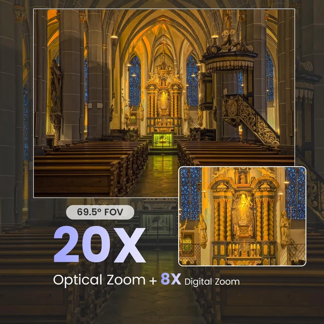 Alt view image 3 of 5 - iuZee AI Auto Tracking PTZ Camera 3G-SDI/USB3.0/HDMI/LAN IP PoE Live Streaming 20X Optical and 8X Digital Zoom Camera 1080P 60FPS for Church Services Worship Education Events vMix OBS YouTube