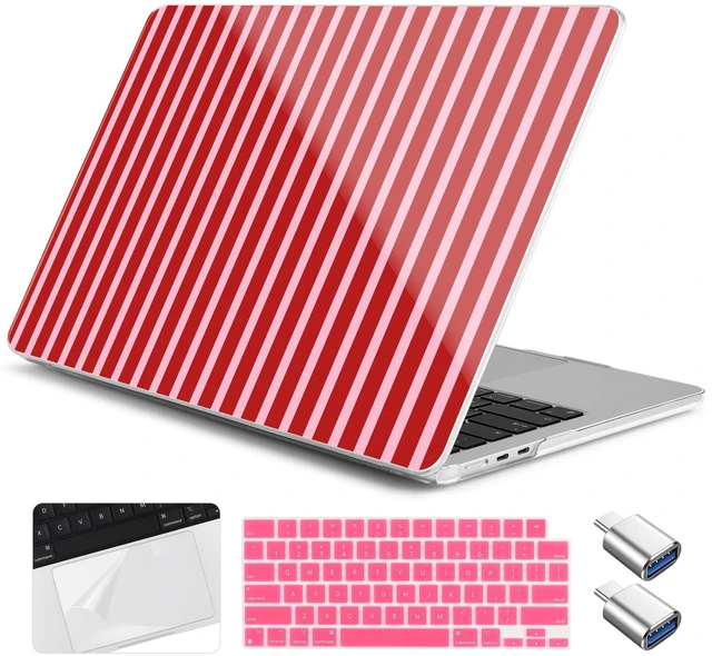 Main image of Yebiseven for MacBook Air 15 inch Case 2026 2025-2023 M5 M4 M3 M2 Released A3448 A3241 A3114 A2941, Hard Shell Laptop Case with Keyboard Cover & Trackpad Film & 2 OTG Adapters, Strawberry Jam