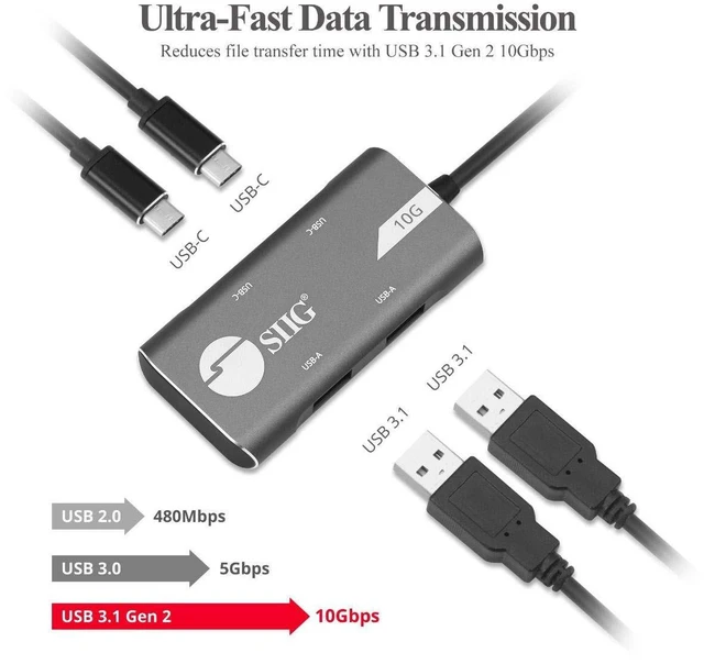 Alt view image 4 of 5 - SIIG USB-C Hub, 10Gbps, JU-H40G11-S1