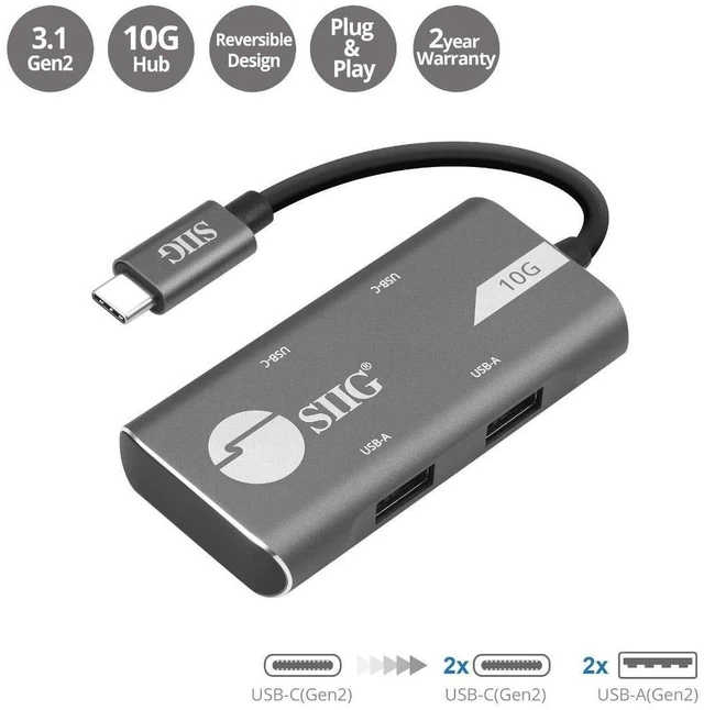 Alt view image 2 of 5 - SIIG USB-C Hub, 10Gbps, JU-H40G11-S1