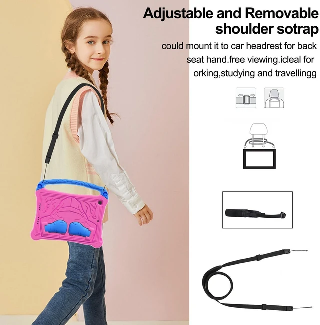 Alt view image 3 of 5 - Dteck for iPad Air 3rd Generation and iPad Pro Case 10.5" 2019/2017 Release, Cute Boxing Shockproof Hard Case with Handle/Kickstand/Shoulder Strap, Protective Lightweight Kids-Friendly Cover, Rose