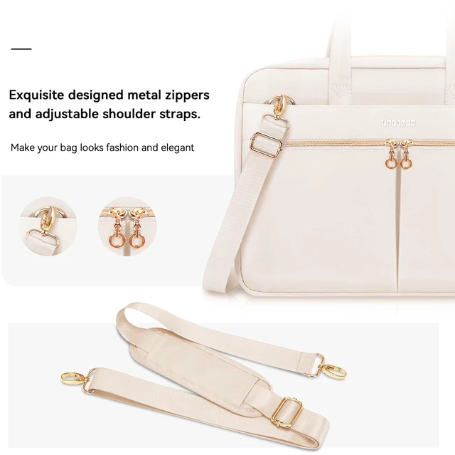 Alt view image 4 of 5 - Ferkurn Laptop Bag Case Women Men Computer Bag Compatible with MacBook/HP/LG/Dell, Shoulder Strap Slim Carrying Messenger Briefcase, Beige, 14 Inch