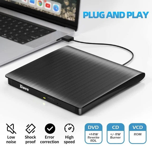 Alt view image 2 of 5 - External USB 3.0 Type-C CD DVD +/-RW Drive - Portable CD ROM Reader & DVD Burner with Protective Carrying Case for Laptop/Desktop PC/Mac/Windows/Linux