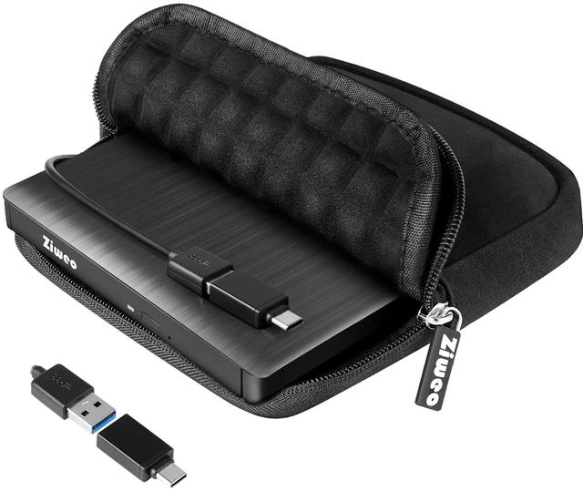 Main image of External USB 3.0 Type-C CD DVD +/-RW Drive - Portable CD ROM Reader & DVD Burner with Protective Carrying Case for Laptop/Desktop PC/Mac/Windows/Linux