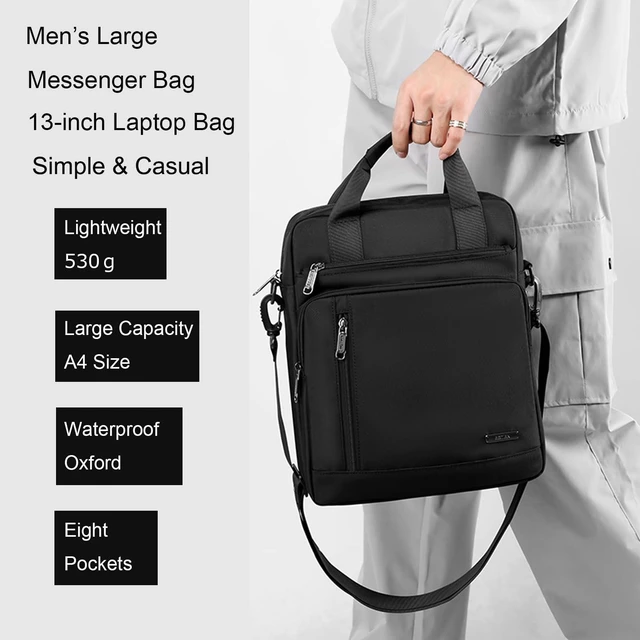 Alt view image 2 of 5 - Men's 13-inch Laptop Messenger Bag Oxford Large Shoulder Bag Business Waterproof Casual Black Crossbody Bag for Work Travel Outdoor