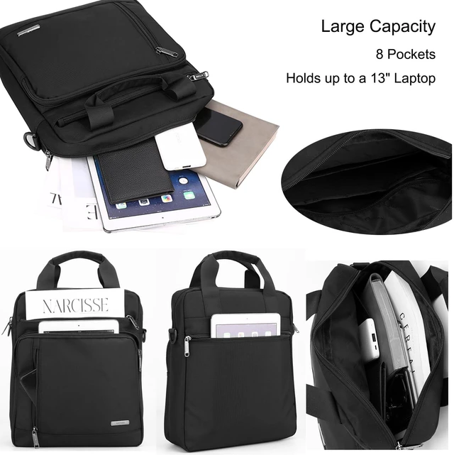 Alt view image 3 of 5 - Men's 13-inch Laptop Messenger Bag Oxford Large Shoulder Bag Business Waterproof Casual Black Crossbody Bag for Work Travel Outdoor