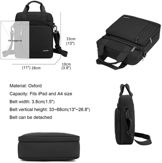 Alt view image 5 of 5 - Men's 13-inch Laptop Messenger Bag Oxford Large Shoulder Bag Business Waterproof Casual Black Crossbody Bag for Work Travel Outdoor