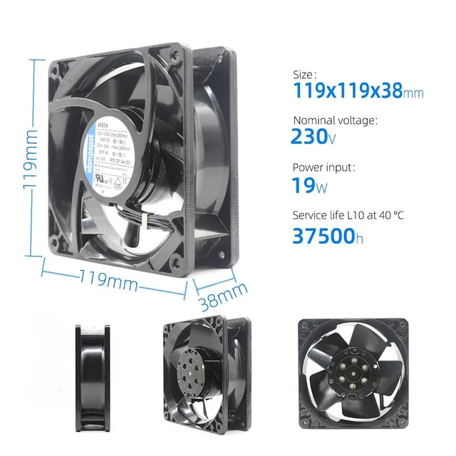 Alt view image 5 of 5 - for ebmpapst Fan 4650N with 3C ICT AC 230V 19/18W 120mA 12038 120x120 x38mm Axial Panel Heater Cooling Fan,Condensing Units,Refrigerated Cabinet Equipment,Refrigerator High Temperature Cabinet