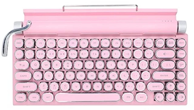 Main image of GUAZI STORE 83-Key Mechanical Keyboard Dot Retro Typewriter Wireless Bluetooth Gaming Keyboard, Anti-ghosting Blue Switch (Pink)