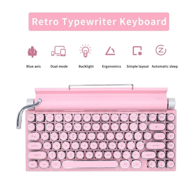 Alt view image 4 of 5 - GUAZI STORE 83-Key Mechanical Keyboard Dot Retro Typewriter Wireless Bluetooth Gaming Keyboard, Anti-ghosting Blue Switch (Pink)