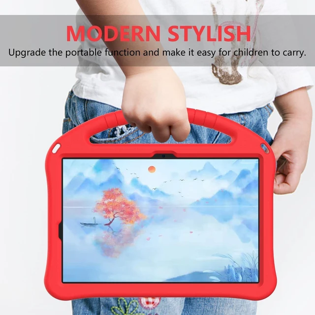 Alt view image 5 of 5 - YRH for Samsung Galaxy Tab S10 Lite/Tab S10 FE/Tab S9 FE (10.9-in.), Kids EVA Foam Child Tablet Case, Portable Hand Grip & Multi-Angle Stand Cover, Red