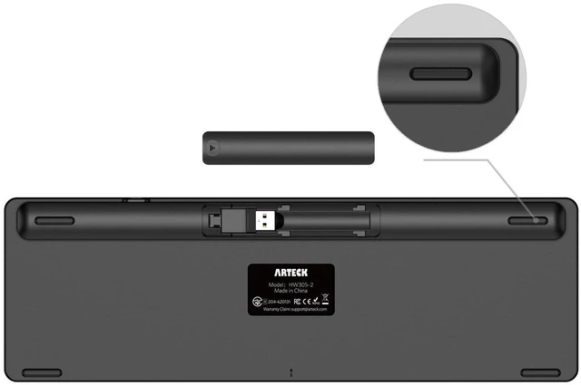Alt view image 5 of 5 - Arteck 2.4G Wireless Keyboard Ultra Slim Full Size Keyboard with Numeric Keypad and Media Hotkey for Computer/Desktop/PC/Laptop/Surface/Smart TV and Windows 10/8/ 7 Built-in Rechargeable Batter
