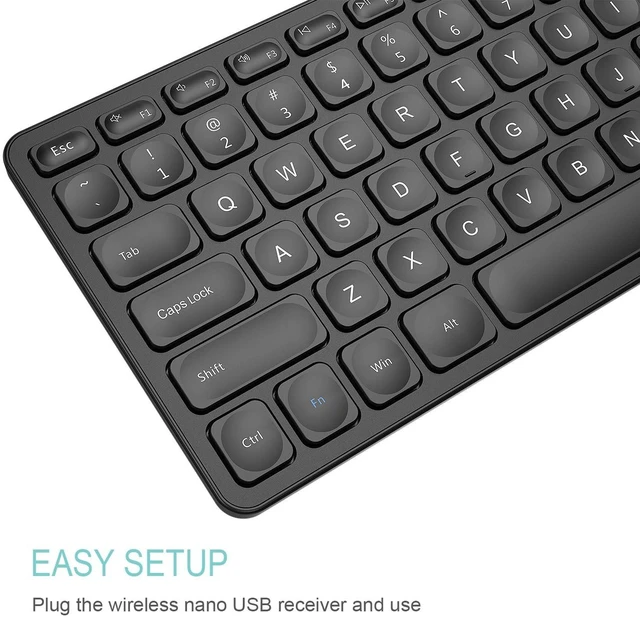Alt view image 2 of 5 - Arteck 2.4G Wireless Keyboard Ultra Slim Full Size Keyboard with Numeric Keypad and Media Hotkey for Computer/Desktop/PC/Laptop/Surface/Smart TV and Windows 10/8/ 7 Built-in Rechargeable Batter