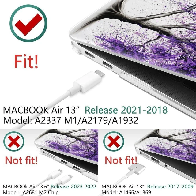 Alt view image 3 of 5 - Yicomon Compatible with MacBook Air 13 inch Case 2020 2021 M1 A2337 A2179 A1932, Plastic Hard Shell Case for Mac Air 13 with Touch ID (2018-2021) - Purple Wishing Willow