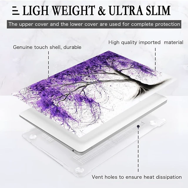 Alt view image 4 of 5 - Yicomon Compatible with MacBook Air 13 inch Case 2020 2021 M1 A2337 A2179 A1932, Plastic Hard Shell Case for Mac Air 13 with Touch ID (2018-2021) - Purple Wishing Willow