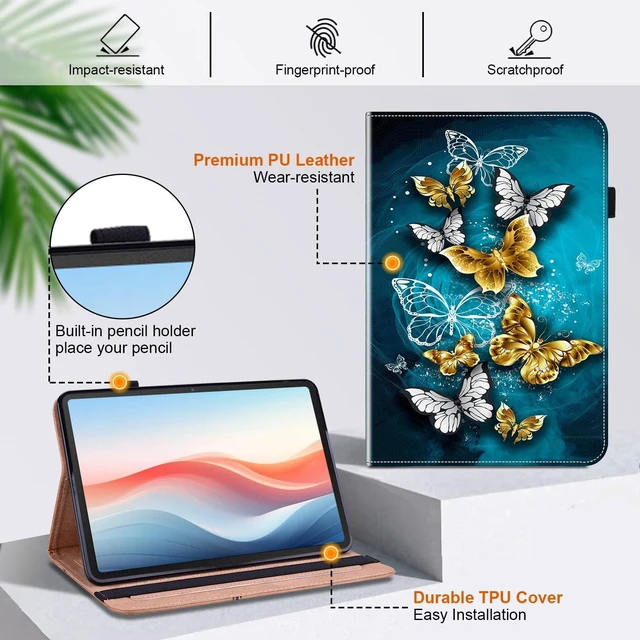 Alt view image 3 of 5 - YHDXUYS Case for iPad Air 13 Inch M4/M3/M2(2026/2025/2024),iPad Pro 12.9 inch 6th/5th/4th/3rd Gen,Auto Wake/Sleep with Pencil Holder, Multiangle Stand Wallet Design Cover, Green Butterfly
