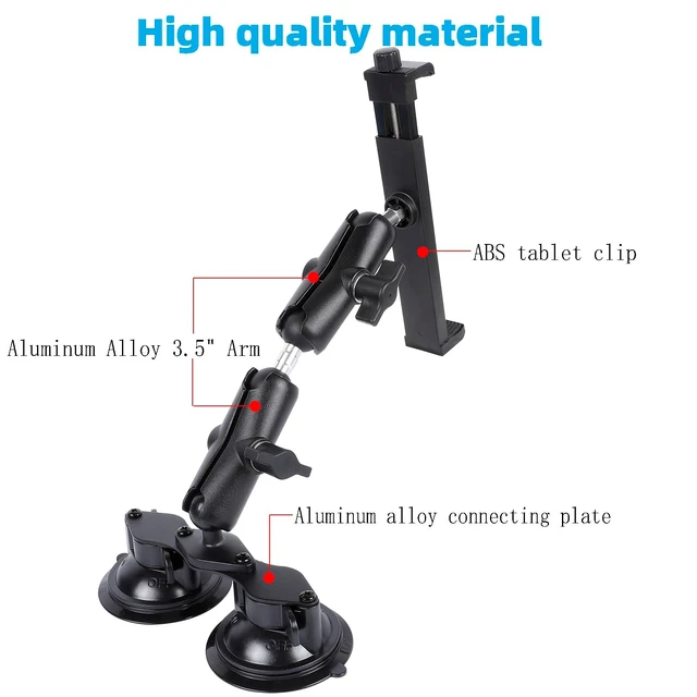Alt view image 3 of 5 - FPN Dual Suction Cup Tablet Mount for Truck/Car, 13.4 Inch Aluminum Arm, 360 Adjustable 2-Stage Tablet Stand Holder, Compatible with iPad Pro/Air/Mini, Galaxy Tab and All 6.5-12.9" Tablets