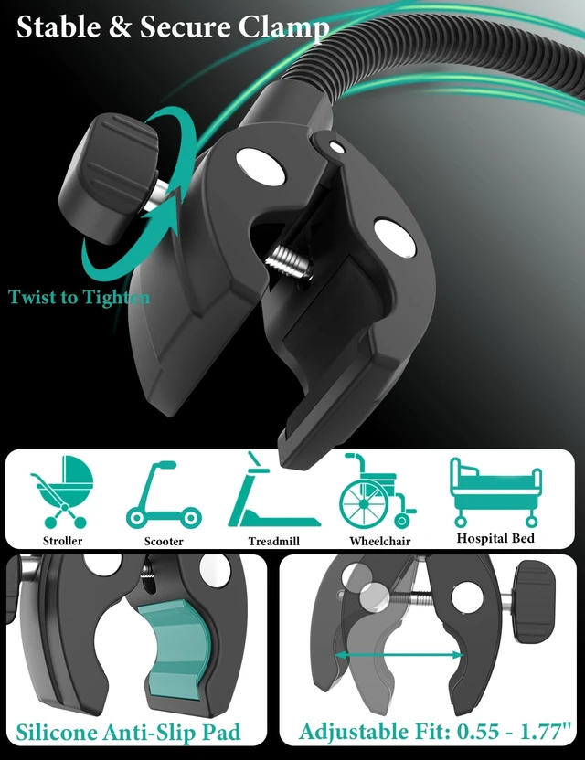 Alt view image 2 of 5 - WISHCODE Gooseneck Wheelchair & Hospital Bed Tablet Mount, Fits 5.515.6"