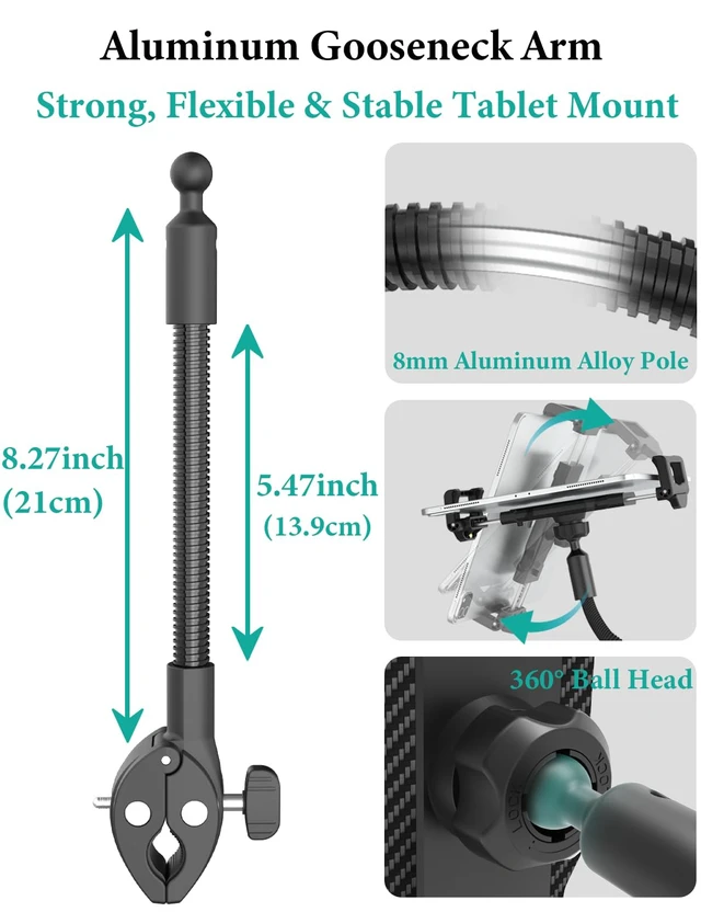 Alt view image 3 of 5 - WISHCODE Gooseneck Wheelchair & Hospital Bed Tablet Mount, Fits 5.515.6"