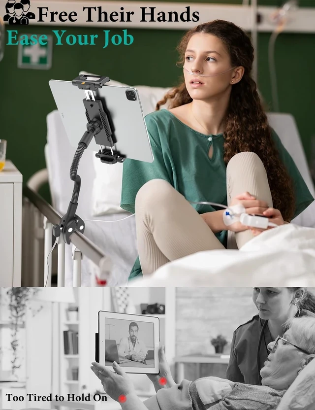 Alt view image 4 of 5 - WISHCODE Gooseneck Wheelchair & Hospital Bed Tablet Mount, Fits 5.515.6"