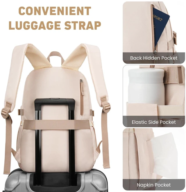 Alt view image 5 of 5 - WINDARS Backpack for School Girls, Cute High School Backpacks for Teens Women Student Large Bookbag 15.6 Inch Laptop Bag with USB Charger Port for College Work Travel Trip (Khaki Beige)
