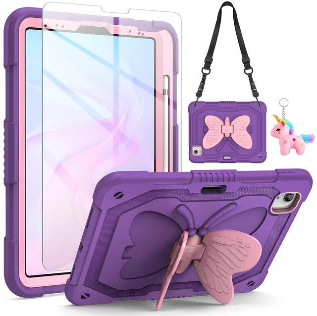 Main image of for iPad Air 5th/4th Generation Case with Screen Protector, for iPad Pro 11 Inch Case Butterfly Stand Strap Dolls Pencil Holder Kids Girls Hard Cover for iPad Air 4th 5th 10.9/iPad Pro 11 2022-Purple