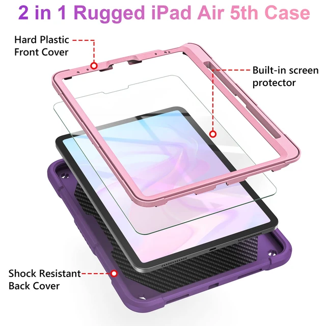 Alt view image 3 of 5 - for iPad Air 5th/4th Generation Case with Screen Protector, for iPad Pro 11 Inch Case Butterfly Stand Strap Dolls Pencil Holder Kids Girls Hard Cover for iPad Air 4th 5th 10.9/iPad Pro 11 2022-Purple