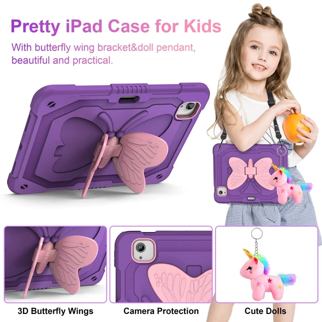 Alt view image 5 of 5 - for iPad Air 5th/4th Generation Case with Screen Protector, for iPad Pro 11 Inch Case Butterfly Stand Strap Dolls Pencil Holder Kids Girls Hard Cover for iPad Air 4th 5th 10.9/iPad Pro 11 2022-Purple