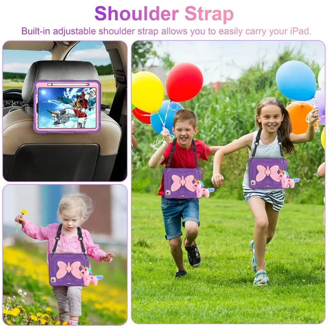 Alt view image 4 of 5 - for iPad Air 5th/4th Generation Case with Screen Protector, for iPad Pro 11 Inch Case Butterfly Stand Strap Dolls Pencil Holder Kids Girls Hard Cover for iPad Air 4th 5th 10.9/iPad Pro 11 2022-Purple
