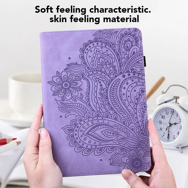 Alt view image 5 of 5 - VODEFOX for Kindle Fire HD 10 Case 9th/7th/5th Generation 10.1" (2019/2017/2015),Embossed Peacock Flower Pattern PU Leather Folio Wallet Shockproof Cover with Pencil Holder Elastic Band 10.1" - Purple