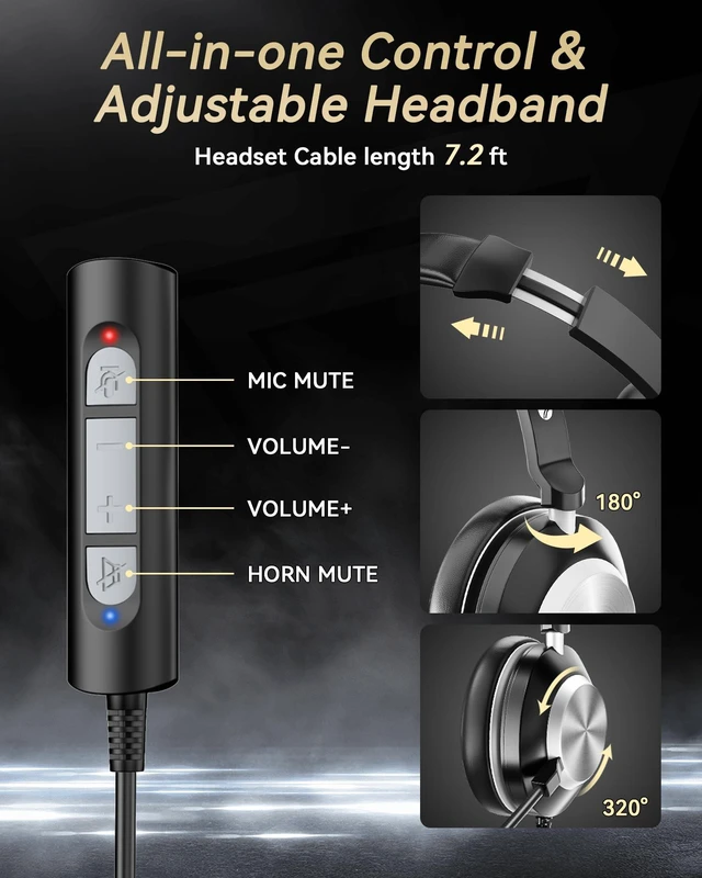 Alt view image 4 of 5 - Voistek USB Headset with Microphone for PC, Wired Work Headset (One Ear) Computer Headphones with Noise Cancelling Mic, Mute, Volume Controls for Office Call Center Home Work Skype Zoom Team Meetings