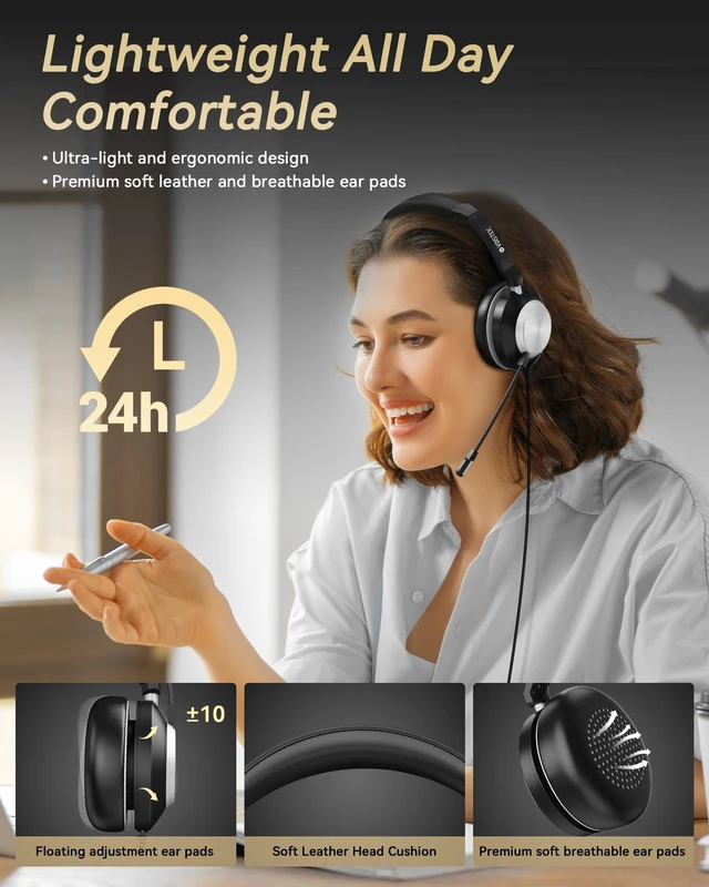 Alt view image 3 of 5 - Voistek USB Headset with Microphone for PC, Wired Work Headset (One Ear) Computer Headphones with Noise Cancelling Mic, Mute, Volume Controls for Office Call Center Home Work Skype Zoom Team Meetings