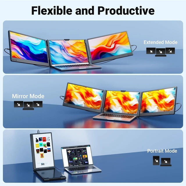 Alt view image 4 of 5 - Ygretyrjh Laptop Screen Extender, 14" Triple Portable Monitor for Laptop, 1080P FHD IPS Screen Extender Monitors for 13"-17", Travel Monitor for Mac/Windows/Chrome, Built-in Speakers