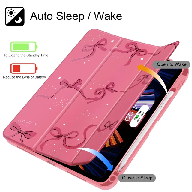 Alt view image 3 of 5 - May Chen for iPad (A16) 11th Generation Case 11 Inch 2025, iPad 10th Gen Case 2022 10.9 inch, Built-in Pencil Holder with Shockproof Cover Transparent Back Shell Auto Wake/Sleep, Watermelon red Bow