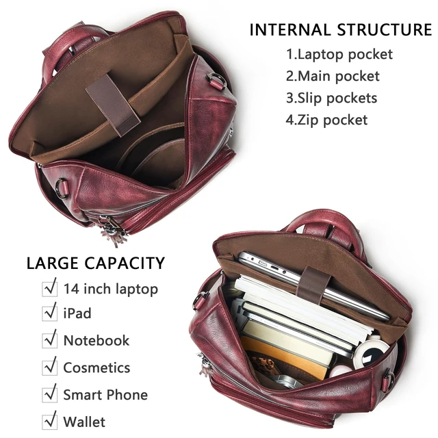 Alt view image 4 of 5 - Shrrie Vegan Leather Laptop Backpack for Women 15.6 inch Work Backpack Fashion Travel Backpack Purse for Business College