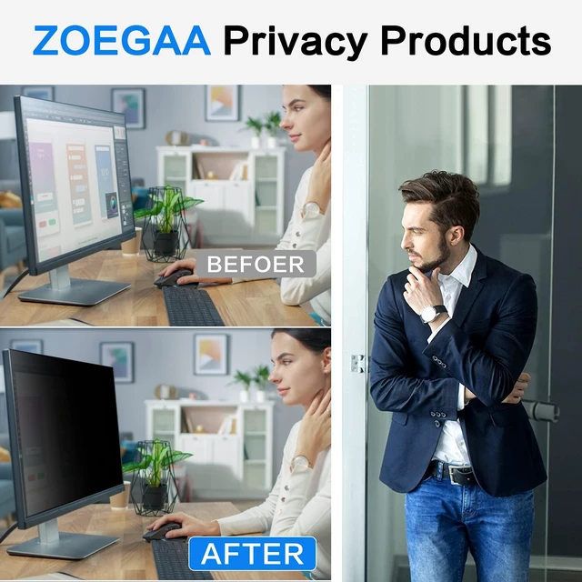 Alt view image 4 of 5 - ZOEGAA 23 Inch Computer Privacy Screen Filter for 16:9 Widescreen Computer Monitor 20.06"x11.3" - Computer Screen Privacy Shield and Anti Blue Light Anti Glare Protector