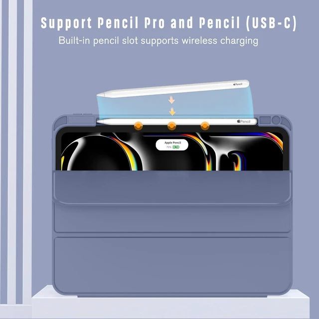 Alt view image 2 of 5 - ZryXal iPad Pro 11 Inch Case (M5) 2025/ (M4) 2024 (Model: A2836/A2837/A3006), Trifold Stand Smart Cover with Pencil Holder and Soft TPU Back, Auto Wake/Sleep (Lavender)