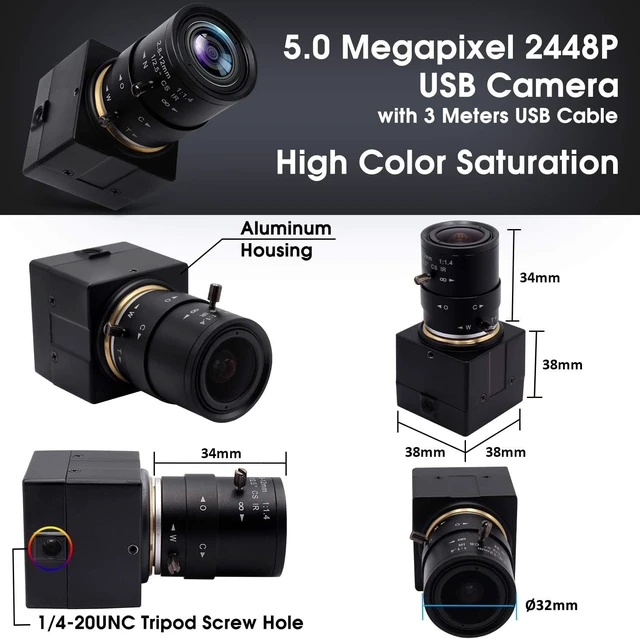 Alt view image 5 of 5 - 5mp USB camera, Manual Zoom 2.8-12mm Variable Focus Webcam for Computer