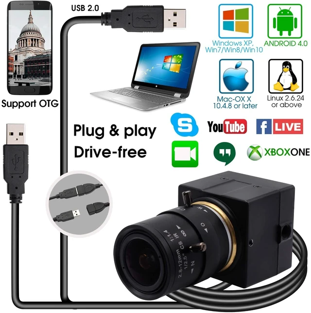 Alt view image 4 of 5 - 5mp USB camera, Manual Zoom 2.8-12mm Variable Focus Webcam for Computer