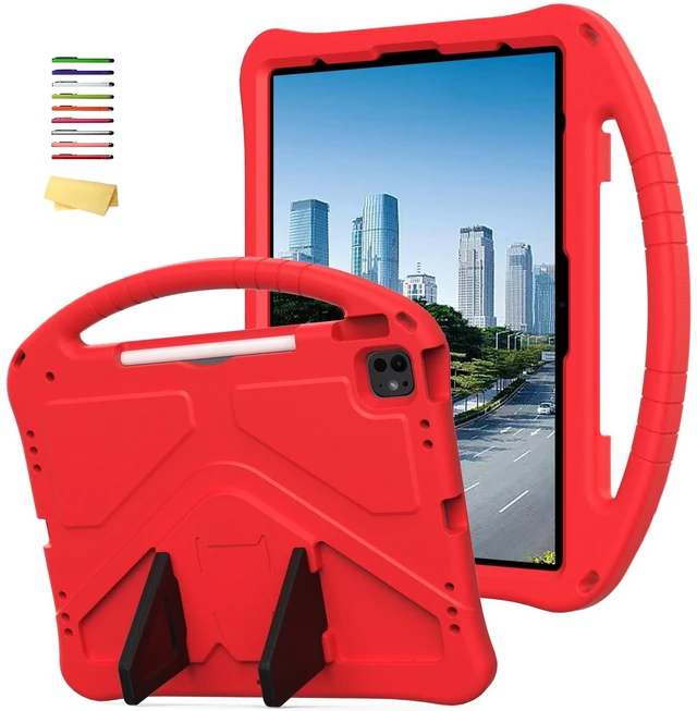 Main image of UUcovers Kids Case for iPad Air 13 inch M4/M3/M2 (2026/2025/2024) with Pencil Holder/Shockproof Handle/Kickstand/Slim Lightweight Soft EVA Foam Folio Stand Tablet Protective Girls Boys Cover, Red